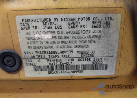 2006 Nissan Sentra 1.8S from USA, damaged, VIN 3N1CB51D86L484939
